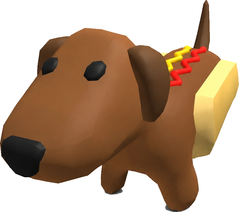 ween, a low poly dachshund with a hot dog bun along his side